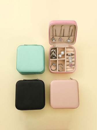 1 Piece Portable Jewelry Case, Small Jewelry Boxes For Women, Simple Home Jewelry Organizer, Travel Organizer, Small Fine Storage Box For Earrings, Jewelry, Zipper For Earrings, Rings, Necklaces, Bracelets, Portable Makeup Bag, Cute Cosmetic Bag, Back To School Essential, Unforgettable Mother's Day Gift, Bridesmaid Gift, And Double-Layer Travel Essential