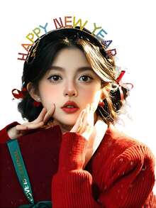 1 szt. Kolorowa opaska na głowę z kryształkami "SZCZĘŚLIWEGO NOWEGO ROKU" z literą w języku angielskim, dodatek na imprezę noworoczną - kolor - Zobacz 2