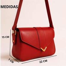 Women's Shoulder Bag With Gold Details. Envelope Bag With Magnetic Closure. - Red - View 3