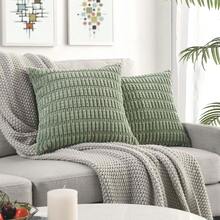 Volcanics Pack Of 2 Sage Green Decorative Throw Pillow Covers 24x24 Inch, Soft Corduroy Striped Square Cushion Cases, Modern Farmhouse Boho Home Decor For Spring Couch Bed Sofa Living Room,24inchx24inch(Packof2),SageGreen - Cây xô thơm xanh - Xem 1