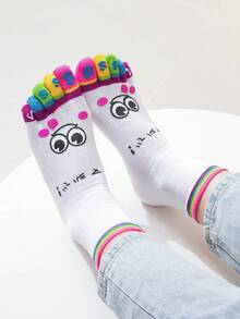 1/2/3/6 双装 女士彩色圆点印花趣味可爱分趾中筒袜 - 彩色 - 查看 17