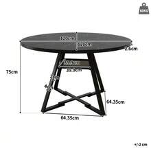 Round Dining Table (1 Piece), Kitchen Table, Breakfast Table, Metal Legs, Marble Look, Black And White - Black - View 5