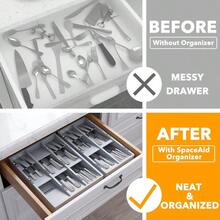 WSXC Bamboo Silverware Drawer Organizer With Labels Kitchen Utensil Tray Holder Organizer For Flatware Cutlery Spoon And Knives Drawer Storage Organization Gray 6 Slots - Gray - View 2
