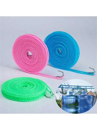 Nylon Wäscheleine windabweisende Wäscheleine Reise Wäscheleine tragbare Wäscheleine Aufhänger Seil für Innen- und Außenbereich Camping Zuhause Hotel, Zufallsfarbe