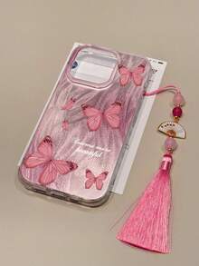 粉色蝴蝶半透明彩绘，带有中国风吊坠，优雅的全新设计羽毛柔软硅胶手机壳适用于 15、15 Pro Max、13、14、11、12、XS、XR、7/8、P、78、GES2、A14、A15、S23、A50、A12、A32、A52、A72、A51、A21、A13、A14、S22 Ultra、S23、A33、A53、S20 FE、13、15、S25 防摔保护套防水防震防刮 - 彩色 - 查看 5