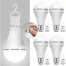 4 Pack Emergency-Rechargeable-Light-Bulb, Stay Lights Up When Power Failure, 1200mAh 15W 80W Equivalent LED Light Bulbs For Home, Camping, Tent (E27, With Hook) (Daylight) - 日光 - 查看 9