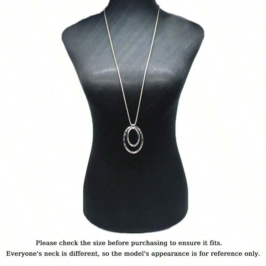 1 件椭圆形吊坠项链，复古夸张时尚项链首饰，适合男女，休闲装 - 橢圓款 - 查看 1