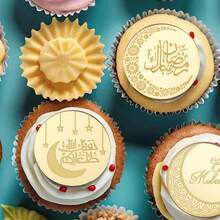 20pcs/10pcs/5pcs Eid Mubrak Gold Cupcake Toppers Acrylic Cake Topper Ramadan Kareem Party Cake Decoration - Multicolor - View 6