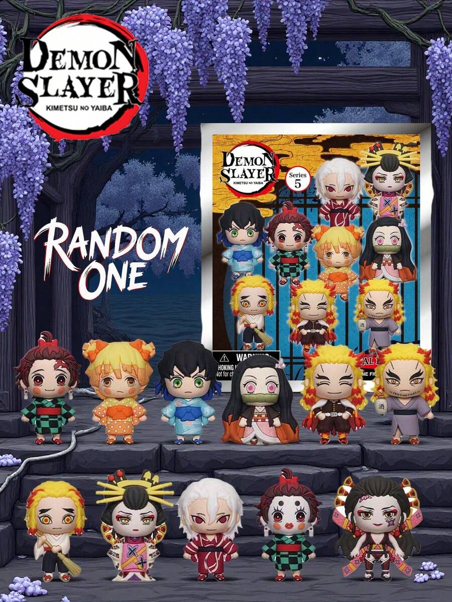 Aniplex 1PC Demon Slayer Officially Licensed 3D Anime Figure Keychain Bag Clip Mystery Blind Bag Tanjiro Nezuko Kyojuro Tengen Mitsuri Obanai Random One Car Key Ring Figurines Bag Accessory Perfect Stocking Stuffers For Christmas Gifts For Friends Boyfriend Or Anime Fans - Series 5 - View 1