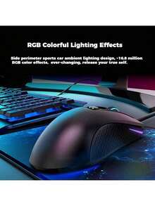 Lenovo HEADSHOT Wired Gaming Mouse With 16.8 Million RGB Colors, Four Adjustable DPI Levels, Skin-Like Coating, And Feet. Suitable For Gaming And Office Use. - Black - View 2