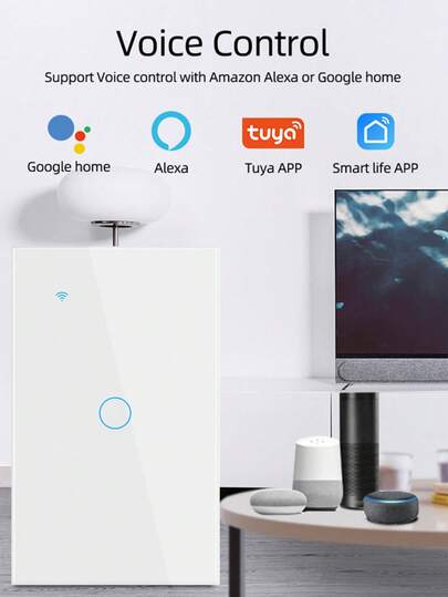 Voice Control Smart Light Switch . Works With Alexa Via Tuya Smart Life - U Standard Wal Touch Switch 1/23/4 Gang Neutral Wire Required For Smart Home