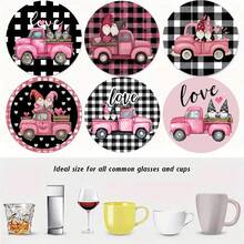 4pcs/6pcs/300pcs Valentine's Day Dwarf And Heart-Shaped Flower Pattern Coffee Coasters For Cars, Coffee Coasters, Multi-Occasion Decorations For Homes And Restaurants, Daily Gifts, Table Decorations, Daily Decorations, Theme Party Decorations - Multicolor - View 4