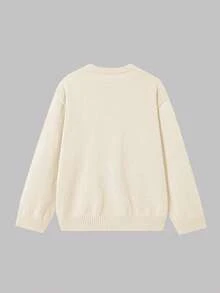 LUBI 简约基础款落肩长袖圆领宽松柔软针织纯色套头毛衣，休闲舒适，适合咖啡馆、通勤、居家、旅行等场合。 - 杏色 - 查看 7