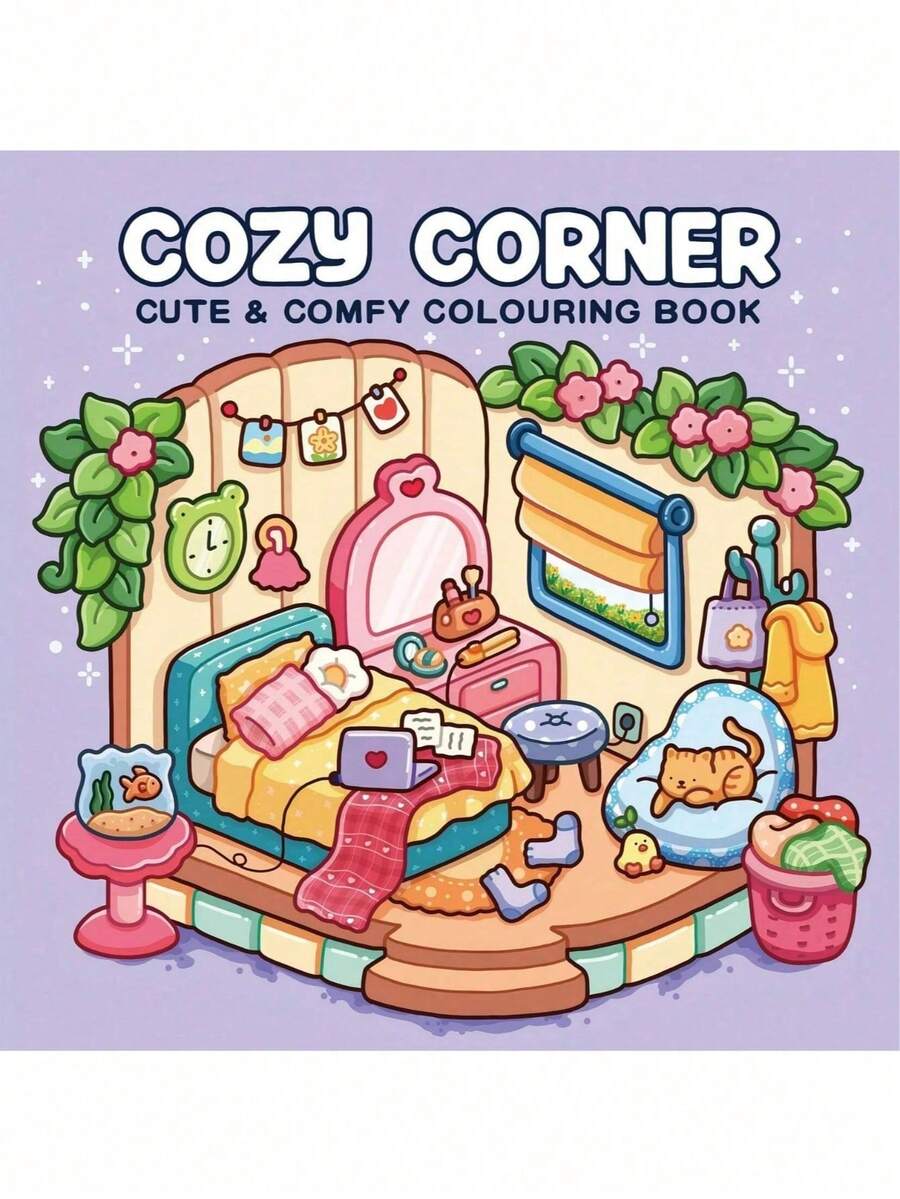 1本COZY CORNER可可主题涂色书，适合成人和儿童，图案大胆易用，简约大图设计，令人放松。可用作圣诞节、万圣节、生日、儿童节礼物，学生用品，返校用品，学校用品。[手绘必备] 无需描摹的涂色书