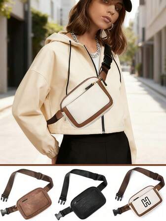 1pc PU Leather Fashion Casual Women Chest Bag, Adjustable Multi-Layer Crossbody Bag, Suitable For Women Commuting And Vacation/Sports