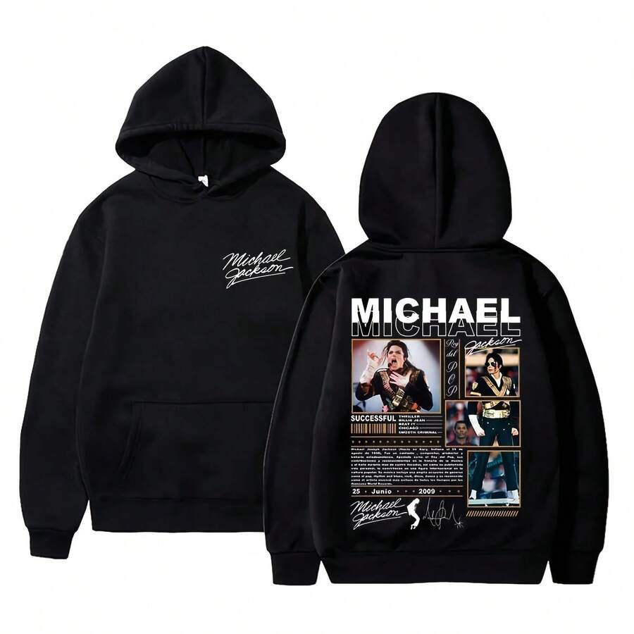 Classic Vintage Michael JacksonS King Of Pop Hoodie Men Fashion Retro Gothic Rock Sweatshirt Punk Ove - 黑色 - 查看 1