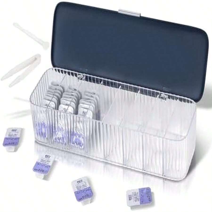 P-80 Daily Contact Lens Organizer With A Remover & A Tweezer, Disposable Contact Lens Dispenser, Clear Plastic Box For All Brands Daily Lens (Blue). - 125-500ml - 查看 1