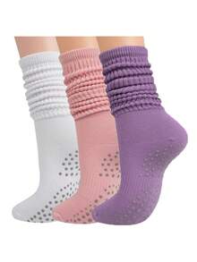 女士防滑普拉提袜，瑜伽宽松袜，带防滑设计，适合芭蕾杆训练，医院长款褶皱拖鞋袜 - 女士礼物