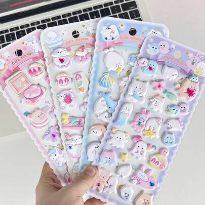 1 Set Cute INS Style 3D Cartoon Animal Acrylic Stickers, Strong Adhesive, Suitable For Decorating Scrapbooks, Diaries, Phone Cases, Desktops, Rooms, Laptops, Etc.
