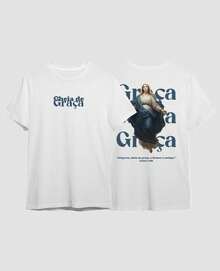 Religious T-Shirt Mary Full Of Grace Luke 1:28 Psalms God Phrase Jesus Christian Unisex Cotton Shirt - 白色 - 查看 3