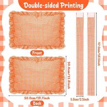 Euro Sham Pillow Covers - 2PCS European Plaid Ruffle Throw Pillow Sham For Sofa Couch, Orange Bow Tie Gingham Buffalo Check Cushion Cover Decoration For Bed Bedroom Living Room (19.7\ X 11.8\),19.7inchx11.8inch(Packof2),Orange - 橘色 - 查看 3