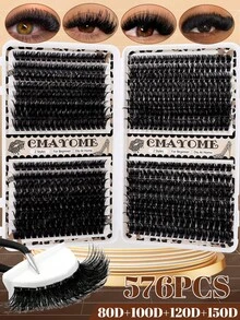CMAYOME 640/592/576PCS D型卷翘簇状假睫毛套装，大容量人造睫毛套装，DIY假睫毛 10D + 20D + 30D + 40D + 50D + 60D + 80D + 100D + 120D + 150D，10-16mm，大容量单根睫毛册，适合初学者 - 白色 - 查看 7