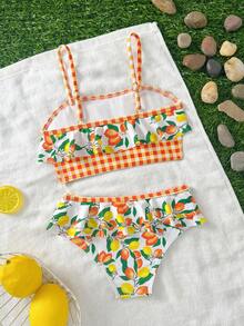 年轻女孩柠檬印花吊带泳衣 - 彩色 - 查看 2