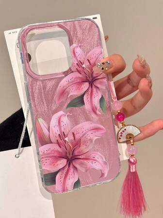 Lily Floral Painted With Tassel Pendant, Elegant And Fashionable Design, Compatible With Iphone 15, IPhone 15 Pro Max, Apple P13, P14, P11, P12, XS, XR, 7/8P, 7/8G ES2, A14/A15, S23U/A50, A12, A32, A52, A72, A51, A21S, A13, A14, S22 Ultra, S23, A33, A53, S20 FE Phone Cases And Protective Covers Waterproof Shockproof Anti-Fall Scratch Resistant