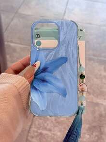 蓝百合彩绘吊饰带流苏吊坠，优雅新款设计羽毛雪纺银色简约时尚手机壳，兼容 15、 15 Pro Max、Apple P13、P14、P11 软壳、P12 防摔、XS.XR/78P.78GES2、A14/A15 S23 U/A50 A12 A32 A52 A72 A51 A21S A13 A14 S22 Ultra S23 A33 A53 S20 FE 手机保护壳防水防震防刮 - 彩色 - 查看 8