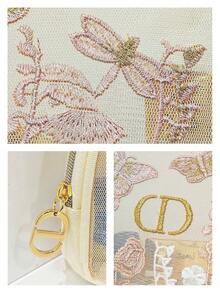 Christian Dior 限量版金色蝴蝶刺绣化妆包，双层网状外壳设计 - 米色 - 查看 4