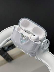 Minimalist Personalized Laser Transparent Heart Decor Protective Earphone Case, With Hanging Loop, Anti-Fall Anti-Slip, Compatible With Apple Earphones 1/2/3/4/Pro/Pro 2/Pro 3 - Holiday Gift, Best Friend Gift - Clear - View 4