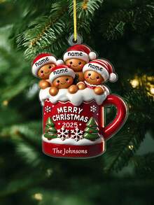 Ornamento personalizzato con nome di famiglia, decorazione per tazza di pan di zenzero personalizzata, decorazione natalizia 2025 per appendere all'albero di Natale, regalo ricordo per la casa, ornamento personalizzato per 2-10 nomi, decorazione natalizia di , regalo collezionabile invernale per genitori, amici, coppie, idea regalo per la casa, calza della Befana
