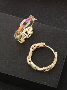 1 par de pendientes de estilo bohemio con cadena, circonita cúbica colorida para mujer, chapado en oro, de alta gama y glamoroso, diseño con diamantes completos, con circonita súper brillante incrustada, para uso diario, regalo ideal para novia, regalo del Día de San Valentín, platos de Ramadán, regalo de Eid Al-Fitr, obsequio de Eid Al-Fitr - Pendientes coloridos - Ver 5