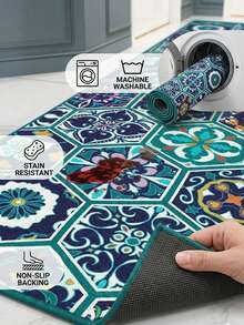 Soft Runner Rug - Washable Kitchen Rug - Non Slip Rug - Stain Resistant Rug - 60*150,60*200,80*200,80*300,100*200,120*180 Cm - Made In Türkiye - Blue - View 5