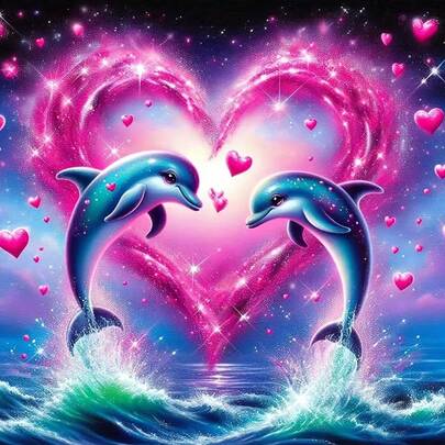 1 Set Heart Dolphin Couple Pattern 5D Diamond Painting Kit, [30*30cm/11.8*11.8in] [40*40cm/15.7*15.7in], Suitable For Adult Beginner DIY Mosaic Diamond Painting, Full Drill Handcraft, Can Be Used As Wall Decor For Living Room, Bedroom, Office, Also A Great Gift For Family And Friends, Frameless