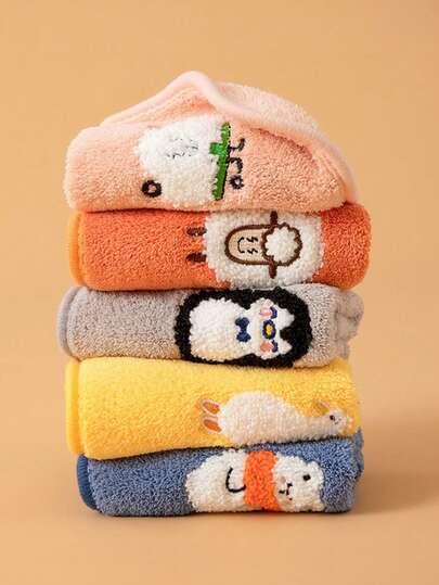 5pcs Cartoon Kids Towel Set - Soft Embroidered Bath Towel, Baby Bib & Highly Absorbent Handkerchiefs, Children's Essential Bath & Daily Kit