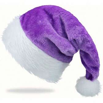 1 st lila/rosa tomtehatt vuxna julhatt plysch fluffig julhuvudbonad för kvinnor män julhelg nyårsfest