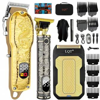  LQT 1/2/3 件套、USB 充电式电动理发器、专业精密修剪器、人体工程学设计、无线高效修剪胡须、鬓角和全身造型、便携式轻便电动剃须刀、男士无线修剪器、LED 显示屏、精准修剪头发和胡须