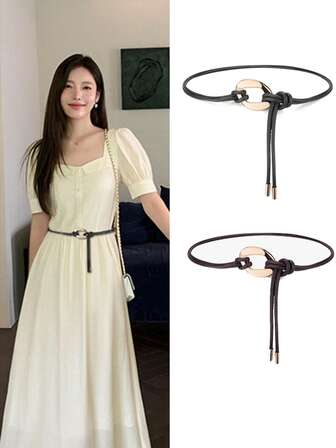 Vintage Decorative Thin Waist Rope Dress Shirt Summer Versatile Black Leather Belt