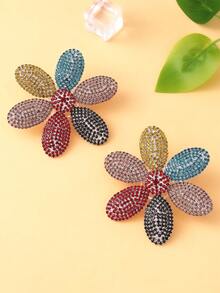 2pcs Colorblock Floral Earrings, Elegant Rhinestone Earrings For Women - Silver - View 5