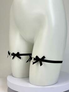 2PCS/1PC Women Bow Leg Ring Elastic Thigh Garter Belt Sexy Underwear Accessories - Black - View 4