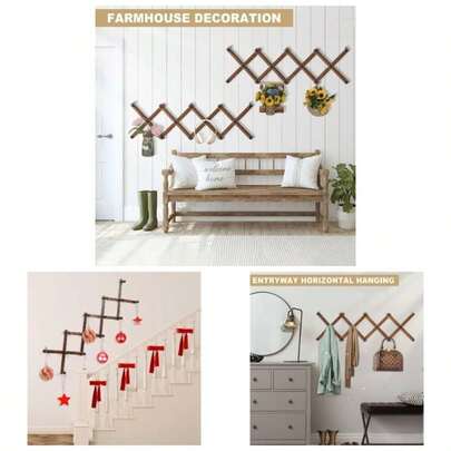 2 Pack Expandable Coat Rack, Accordion Wall Hanger, Wooden Hat Rack Wall Mounted, Accordion Hook Mugs, Cap, Coats, 13 Hooks Pegs White