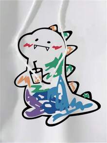 Men's Cartoon Dinosaur Pattern Crew Neck Sweater - 白色 - 查看 3
