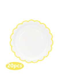 10/20/50 chiếc đĩa giấy hình vỏ sò màu vàng và trắng, đĩa ăn tối viền vỏ sò màu vàng, đĩa tráng miệng, đĩa tiệc hình hoa màu vàng cho tiệc cưới, tiệc mừng em bé, tiệc sinh nhật, đồ dùng trang trí bàn - Nền trắng viền vàng - Xem 10