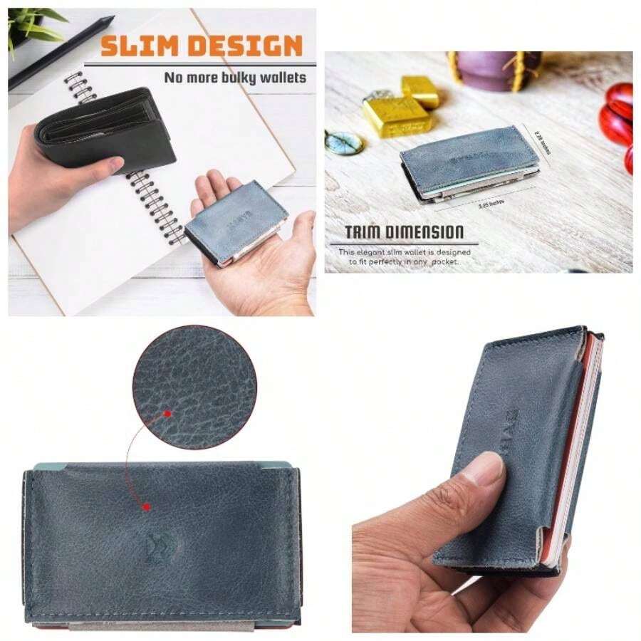 Elastic Minimalist Wallet - Slim Front Pocket Credit Card holder, Azul claro, Talla nica - Talla Única + Azul claro - Ver 1