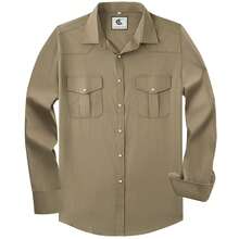 Men's Western Cowboy Long Sleeve Pearl Snap Solid Button Down Up Casual Classic Work Shirts - Màu Khaki - Xem 1