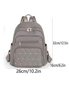 Women's Fashion Large Capacity Versatile Backpack With Rivets, Handbag, Shoulder Bag, Commuter Bag, Student Backpack, Mommy Bag - Khaki - View 7
