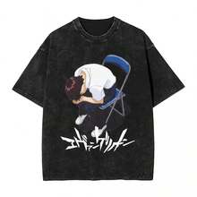 Washed T-Shirt Neon Genesis Anime Evangelions Hip Hop T-Shirts Retro Street E-EVA Manga Streetwear Cotton T-Shirts Men Women - màu đen - Xem 1