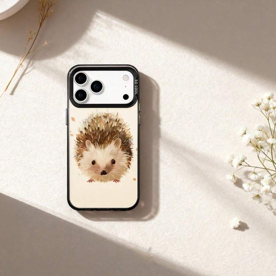 Adorable Hedgehog-Themed Phone Case, A Stylish Protective Cover And A Perfect Gift For Women, Featuring A Animal Design In Beige, Compatible With For Models 17, 17 Pro, 17 Air, 17 Pro Max, 16, 15, 14, 13, 12 Pro, Pro Max Plus, And S22 - Black - View 1