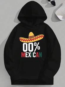 0% MEXICAN JPH-9 Plus Size Men-S Hooded Sweatshirt - 100% Polyester Relaxed Fit Graphic Print Pullover, Black Casual Streetwear With Sombrero Design, Hine Washable, Relaxed Fit App_826 - 黑色16 - 查看 1
